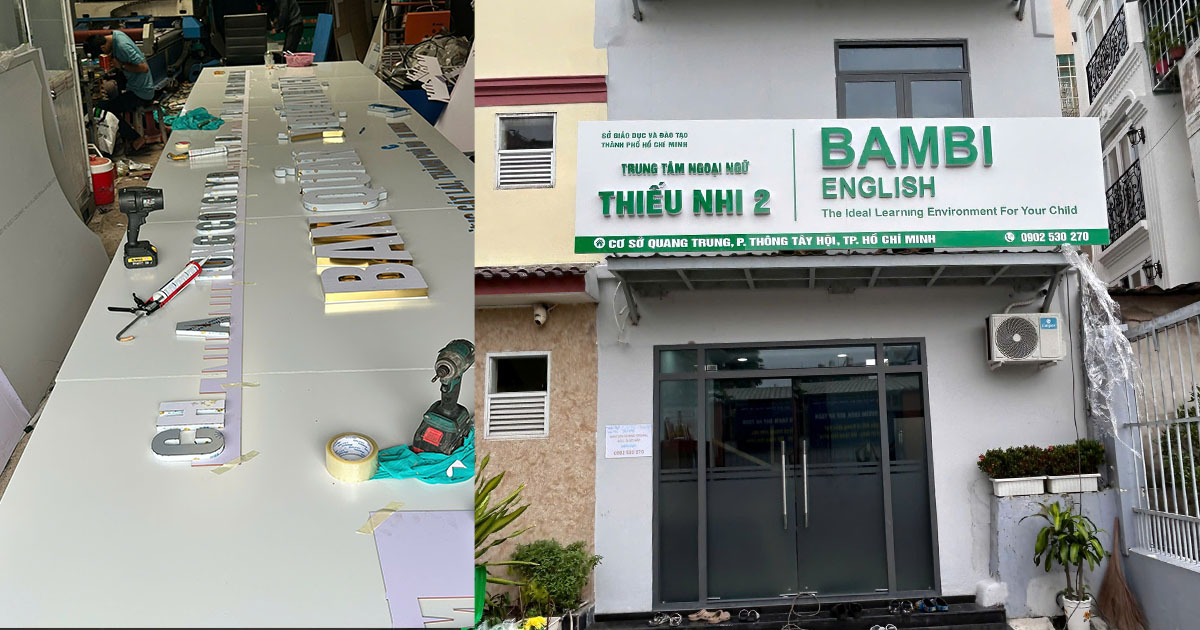 Hình ảnh thi công lắp đặt tại xưởng gia công bảng hiệu Nguyên Khang