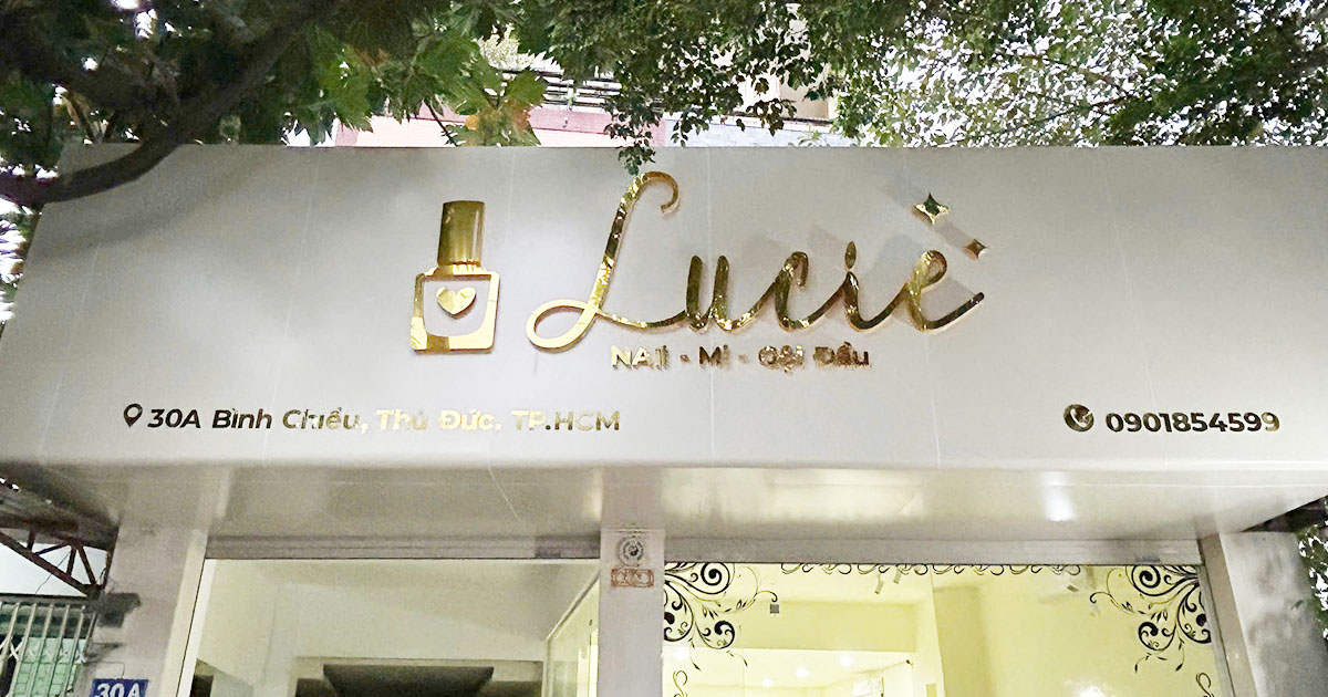Bảng hiệu ALU chữ inox Lucie Thủ Đức do Quảng Cáo Nguyên Khang thi công
