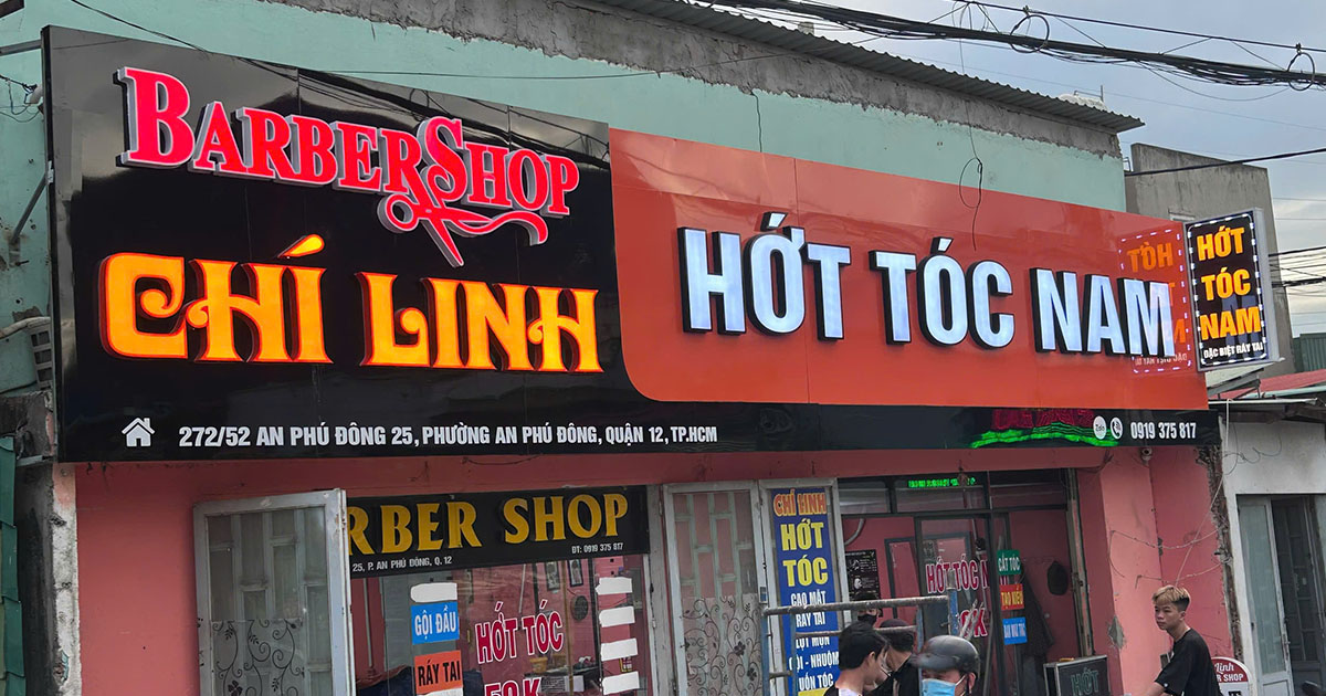 Bảng hiệu hớt tóc Chí Linh tại An Phú Đông do Quảng Cáo Nguyên Khang thi công